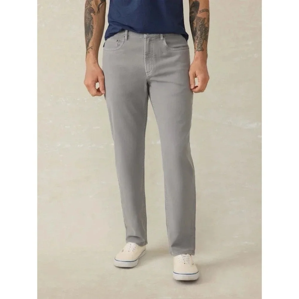 Faherty Mens 40x30 Stretch Terry 5 Pocket Pant Steel Gray Stretch Logo Twill